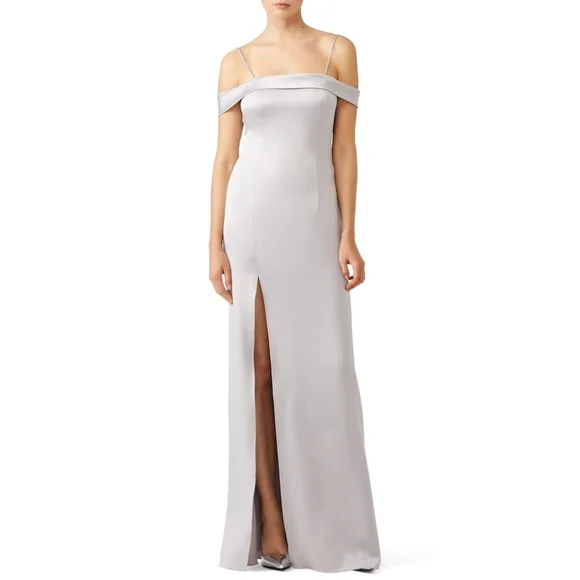 HALSTON HERITAGE Column Floor Length Gown 12 Champagne Draped Formal Prom Bridal - Picture 2 of 16